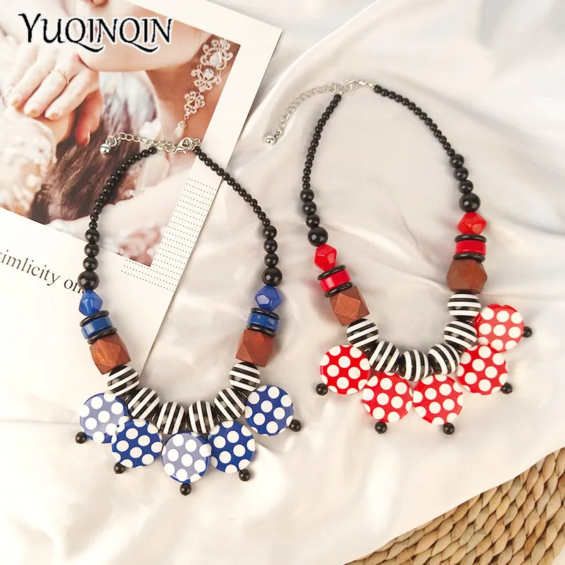 Модные деревянные ожерелья из смолы с подвеской в форме круга для женщин, круглые геометрические акриловые бисерные цепочки, подарки, ювелирное ожерелье