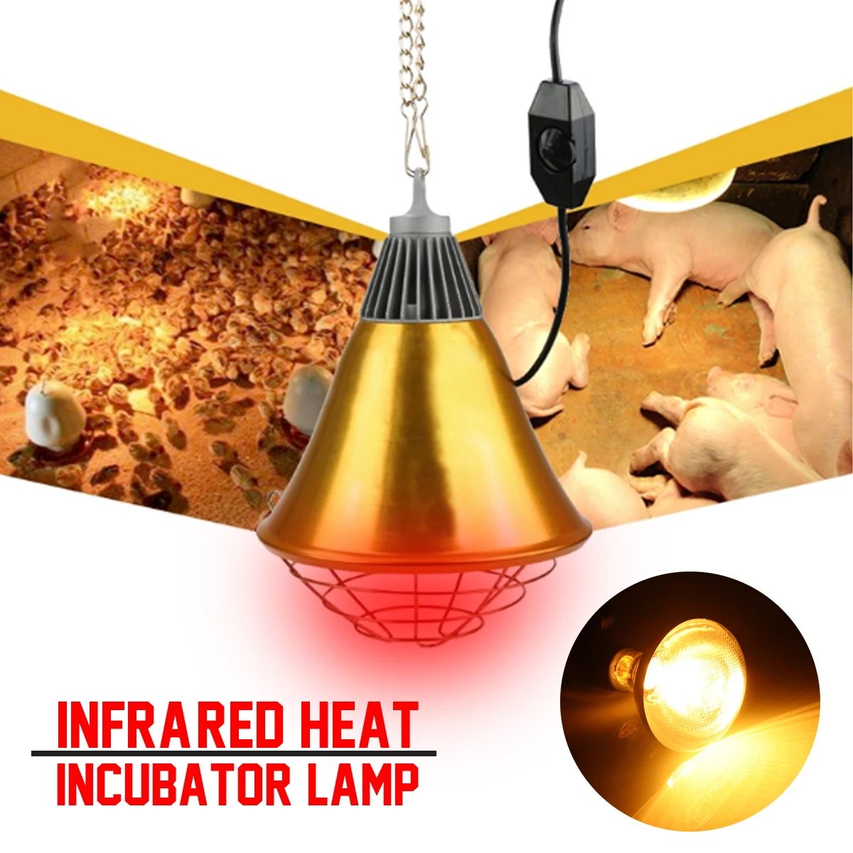 

Heat Incubator Lamp & Hen 250W Poultry Adjustable Switch Pet Infrared Bulb Light Rearing for chick Livestock Piggy Duckling Warm