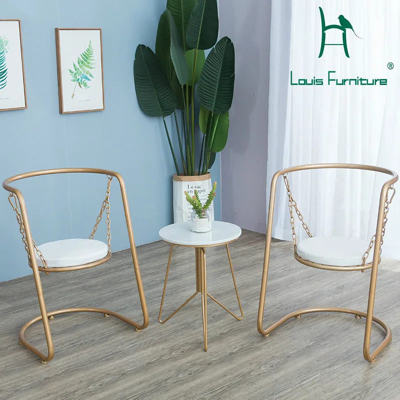 

Louis Fashion Dining Chairs Nordic Modern Minimalist Balcony European Home Indoor Swing Iron Leisure Simple
