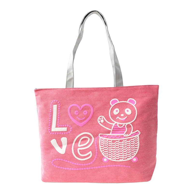 

New Fashion Women's Cartoon Panda Large Canvas Bag Handbags Vintage Portable Cloth Bags New