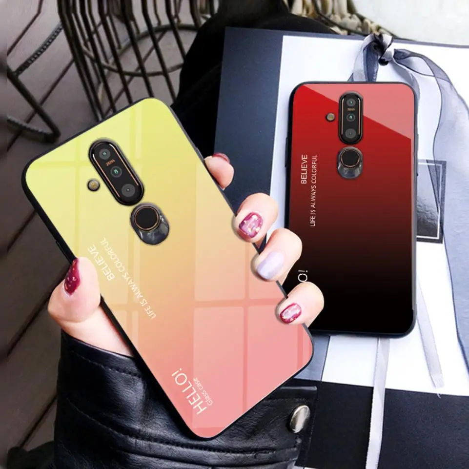 For Nokia X71/X7(7.1 Plus)/8.1/7.1/9/1 Plus/4.2/X3(3.1 Plus) Fashion Gradient Glass Back Shell TPU Soft Edge Phone Case Cover |