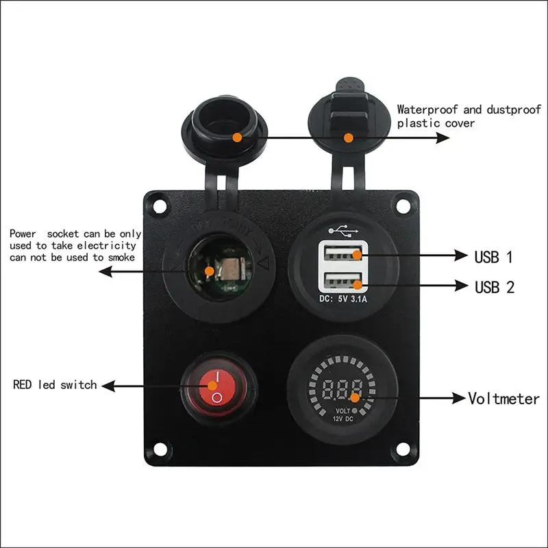 4 в 1 Автомобильная розетка 2.1A 1A Адаптер зарядного устройства с двойным USB синим