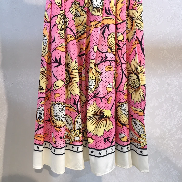 S-xxl Высокое качество цветочный принт майка без рукавов Круглый вырез до колена плиссированное платье Лето Новое поступление женское платье розовый