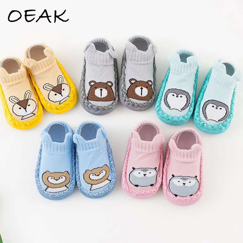 

Baby Indoor Anti Slip Socks Infant Knitting PU Leather First Walkers Newborn Autumn Winter Floor Socks Shoes Sole Calcetines