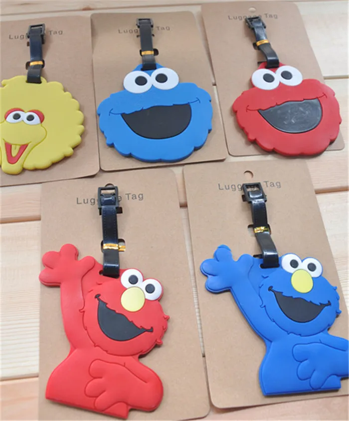 80 шт./лот аниме Улица Сезам цифры багажная бирка Elmo Cookie Monster Берт Эрни Zoe Розита ПВХ сумка Подвески Доставка компанией DHL