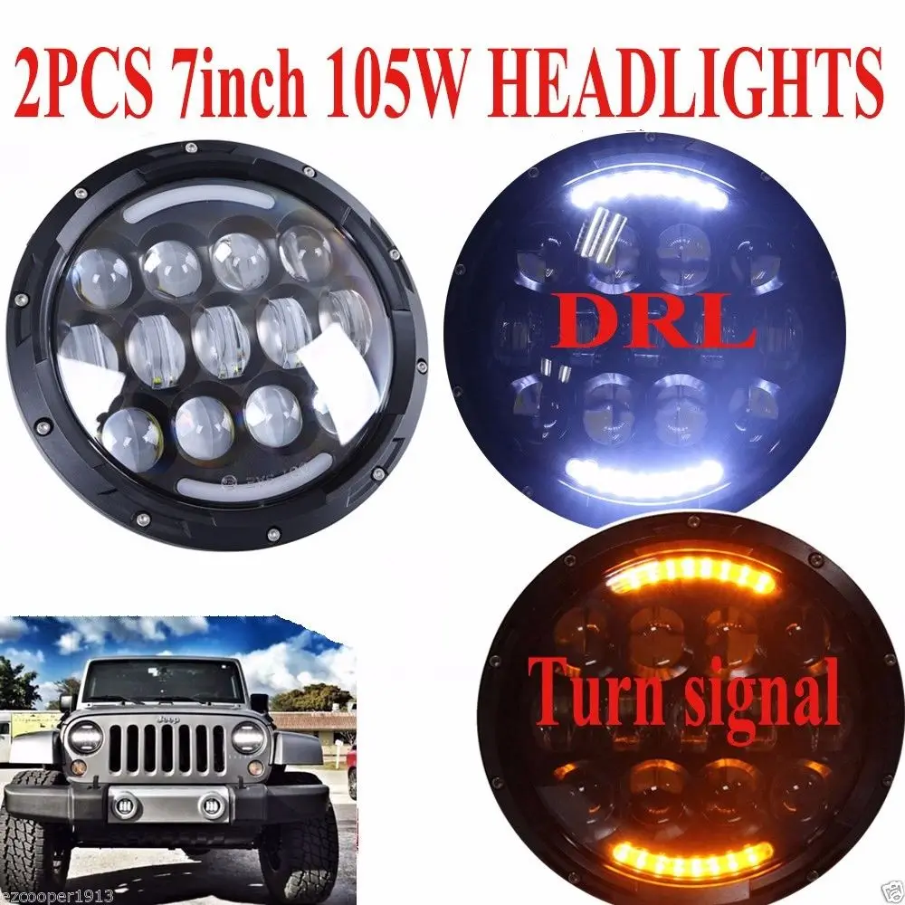 Plug and play 105W 7INCH Black led projector headlights for Jeep Wrangler JK TJ Dodge Chrysler