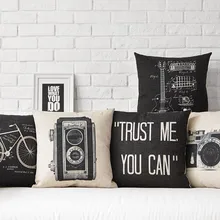 Винтажный черно-белый Чехол на подушку для велосипеда, гитары, из хлопка и льна, декоративный чехол на диван, автомобильное кресло, домашний декор, Чехол на подушку