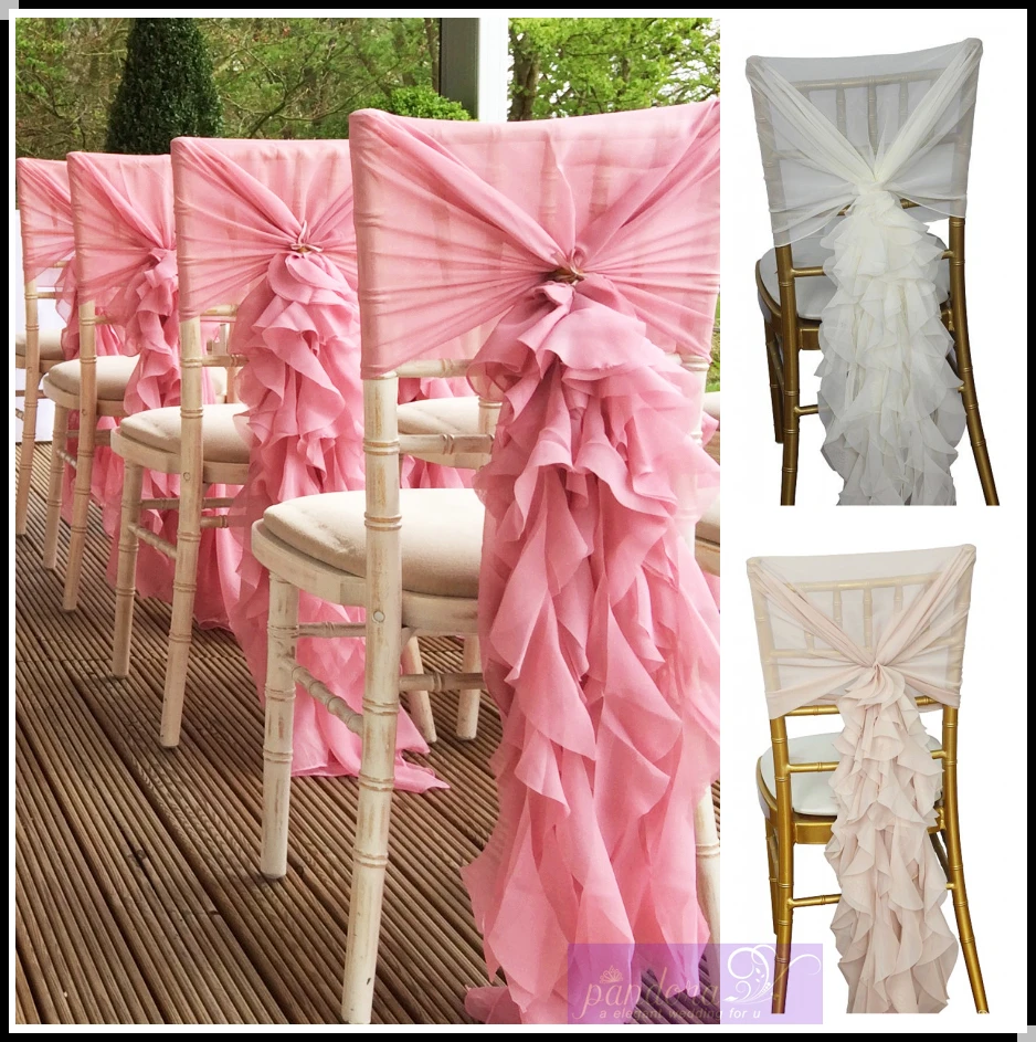 Fancy Chiffon Ruffled wedding chair covers chair sash hood banquet