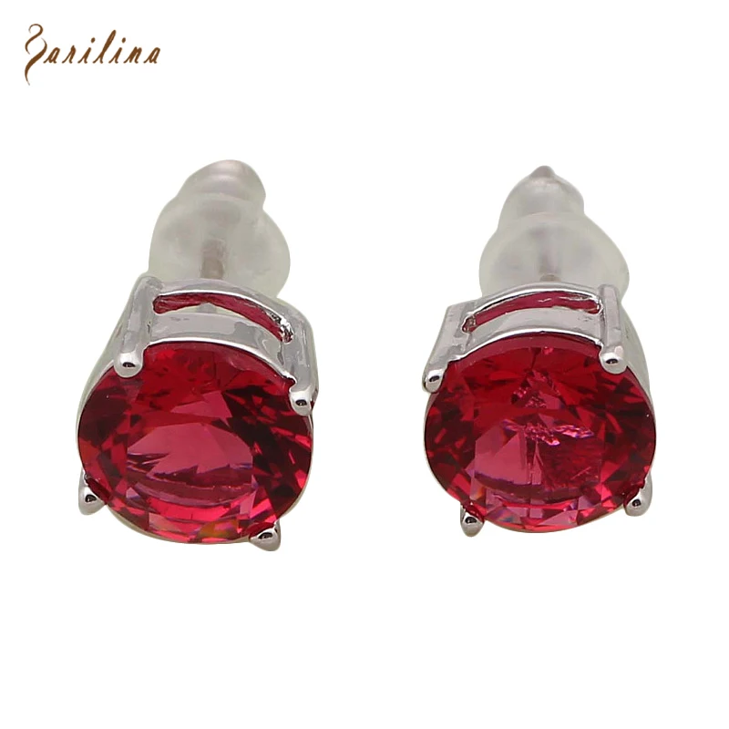 

Silver Plated Round Ruby Zircon Stud earrings for womens fashion jewelry E346