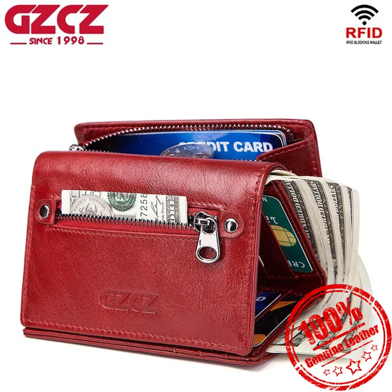 

GZCZ Short Wallet Women Leather Genuine Zipper 2018 Fashion Luxury Brand Walltes Designer Purse Small female Money Bags