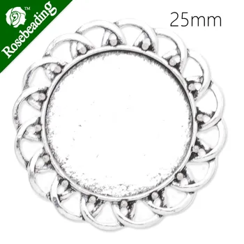 

25mm Round Metal Charm tray for Bracelet,pendant,easy used,antique silver plated,20pcs/lot-C4026