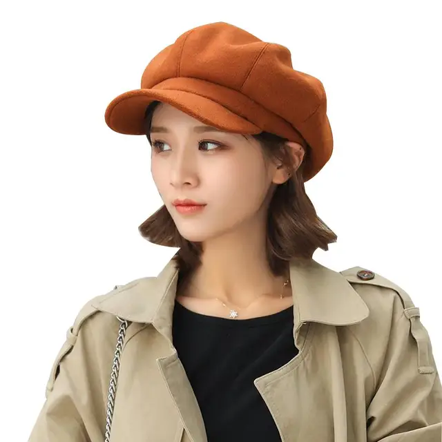 British Style Felt Solid Color Wide Brim Women Beret Winter Warm Peaked