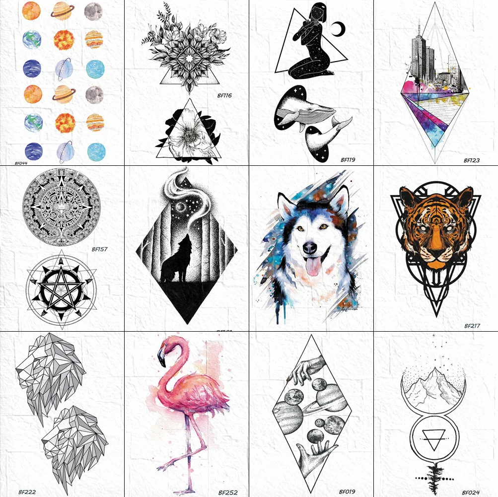 Watercolor Dog Temporary Tattoo Stickers Women Geometric Flower Arm Art  Tattoos Water Transfer Men Chest Tiger Tatoo Black Totem - Temporary Tattoos  - AliExpress