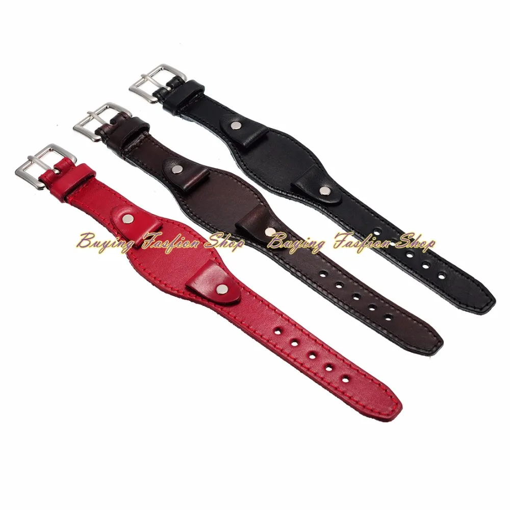 2016 New Arrival 19mm Black Brown Red Genuine Leather Watch Band Strap