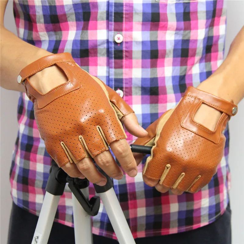 2017 New Summer Men Semi-Finger Gloves Genuine Leather Hole Breathable Half Finger Gloves For Women Free Shipping