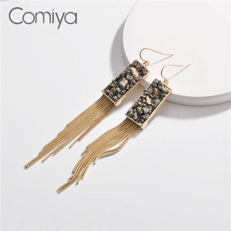 

Comiya Aliexpress Drop Earrings For Women Ethnic Wedding Accessories Zinc Alloy Gold Color Stone Mosaic Brinco Elegant Oorbellen