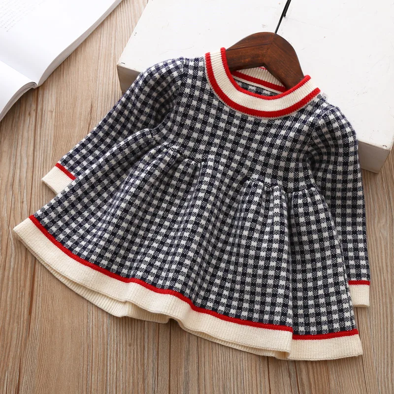 Goedkoop Meisjes Plaid Trui Jurk 2018 herfst winter kinderen Peuter baby kleding jurk voor meisje Kids princess party Kerst Jurken