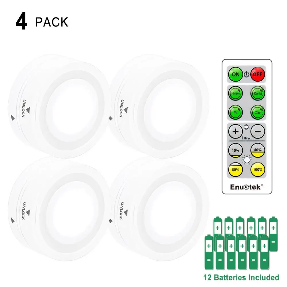 Пульт дистанционного управления Управление затемнения светодиодный шайба ночной Светильник s LED лампы для кабинета светильник в шкаф с таймером Функция светильник ing 4 лампы и 1 пульт дистанционного управления - Цвет: 4 Lamps 1 Remote