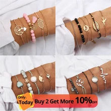 

Bohemian Beads Charm Bracelets Set For Women New Fashion Shell Pineapple Map Stone Multilayer Bracelet Female Party Jewelry 2019