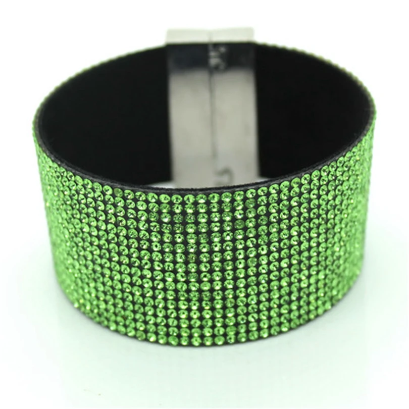 Female Leather Bracelet Bangles 19CM Rhinestone Wrap Charm Women Jewelry