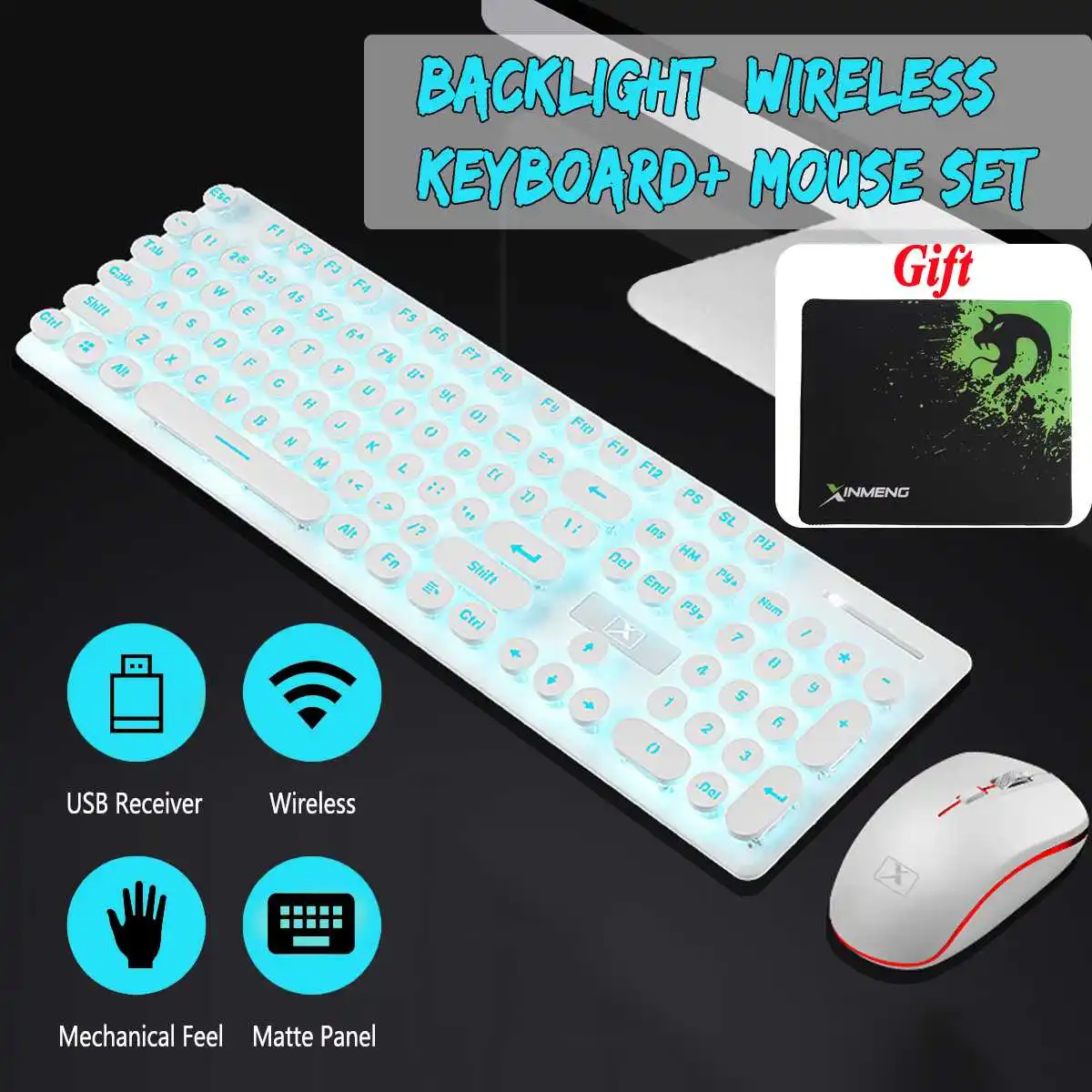 Мультимедийная 2,4G Беспроводная клавиатура мышь комбо перезаряжаемый бесшумный светодиодный механический игровой коврик с подсветкой - Цвет: Белый