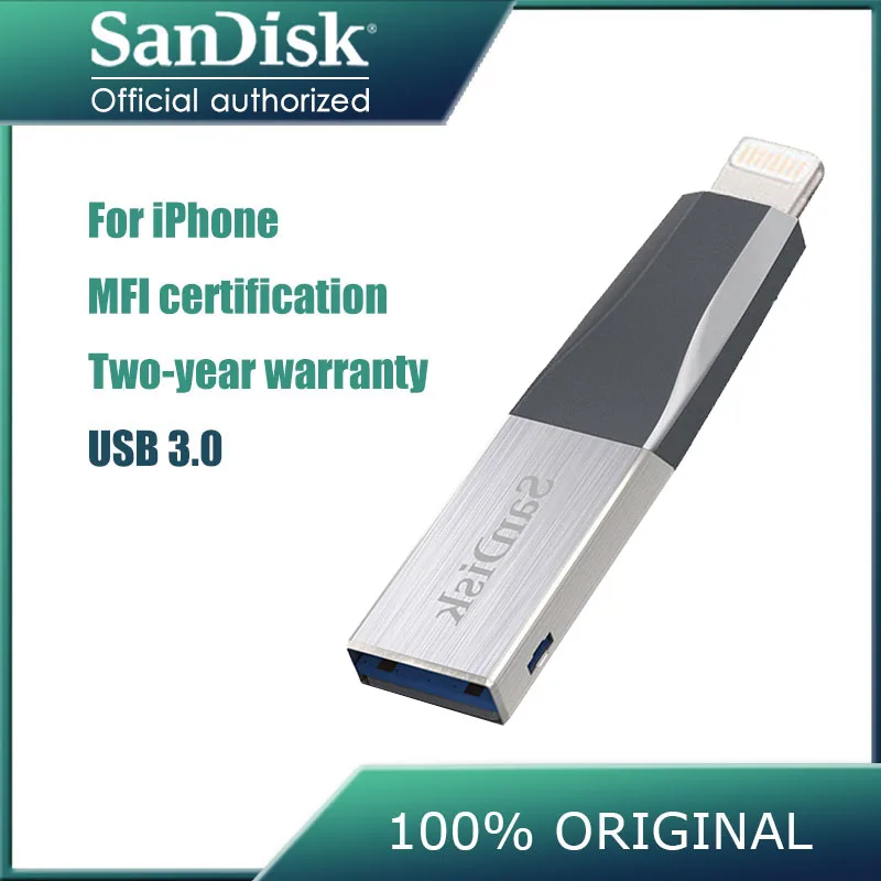 SanDisk double interface OTG 128GB flash drive 64GB pendrive 32gb usb 3.0 for iPhone iPad APPLE MFi | Компьютеры и офис