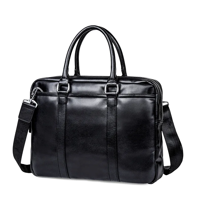 Брендовый кожаный мужской портфель, деловая сумка, Офисная сумка для компьютера, ноутбука, повседневная черная сумка на плечо для мужчин, тоут - Цвет: Черный