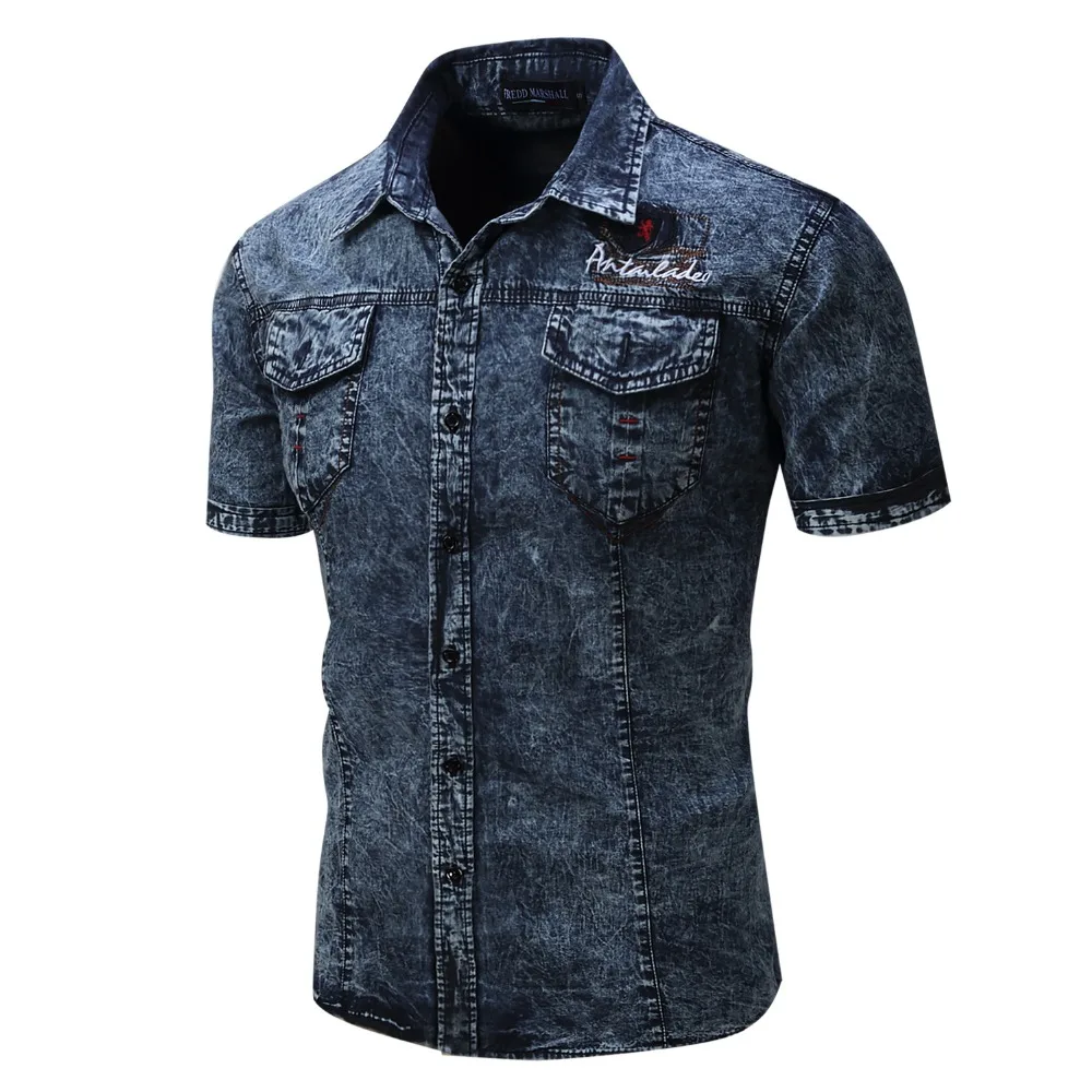 2017 New Fashion High Quality Casual Short Sleeve Slim Men's Denim