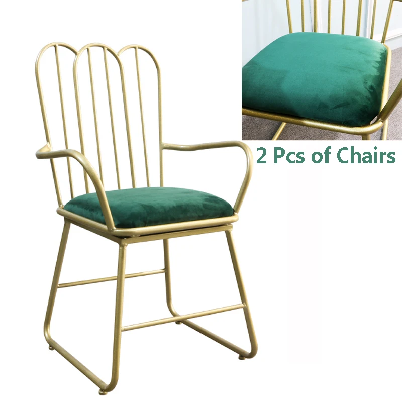 

Time-Limit!!2 pcs Gold Iron Chair modern pink dressing table chairs metal steel chair makeup stool with Velvet cushion