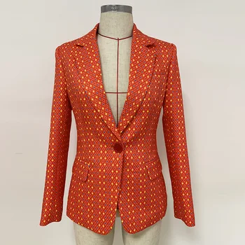 

Top Quality Red Two Piece Sets Office Ladies Floral Single Button Blazer Jacket + Printed Feet Pants Two Piece Women suits