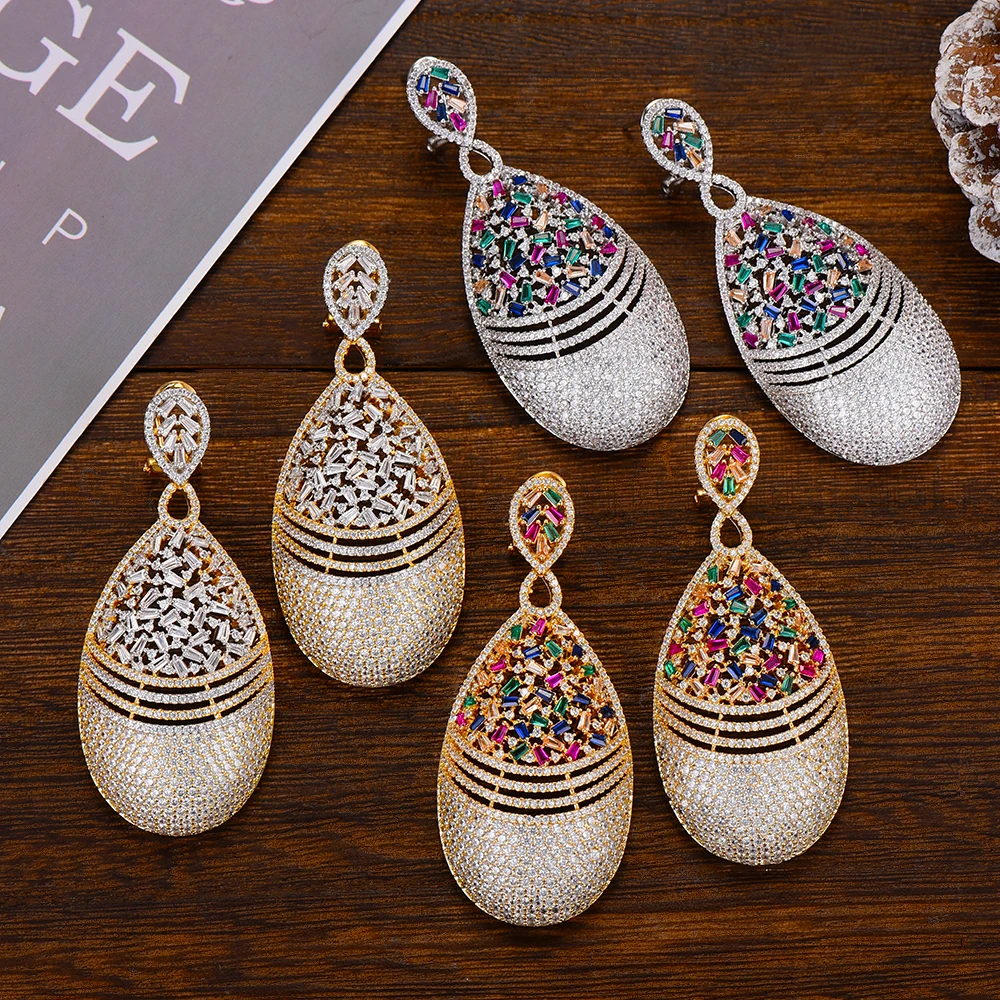 

SISCATHY 2019 Fashion Jewelry Brand Wedding Wear Statement Dangle Earrings for Women Luxury CZ Charms Big Water Drop Earrings