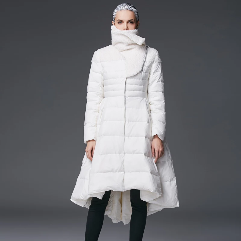Новая мода зима Для женщин юбка Пуховик Стиле первоклассные брендовые Белое пуховое пальто