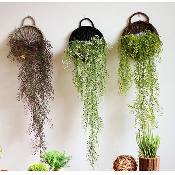 

Plastic Artificial Weeping Willow Hanging Wall Decoration Simulation Green Vine Fake Flowers Balcony Garland Basket Accessories