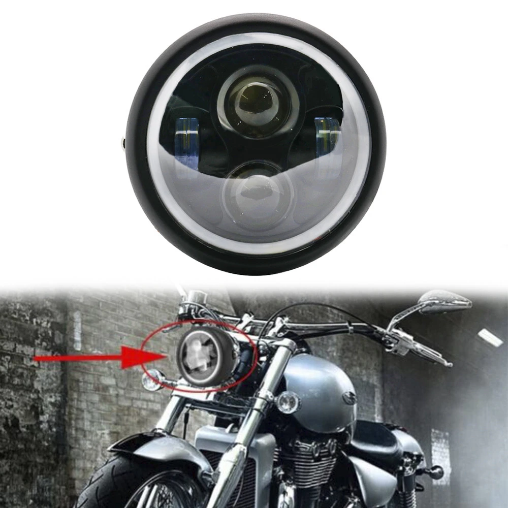  6.5 Motorcycle LED Headlight Hi&Lo HeadLamp Bulb DRL With Angel Ring for Harley Sportster Cafe Racer Bobber (12)