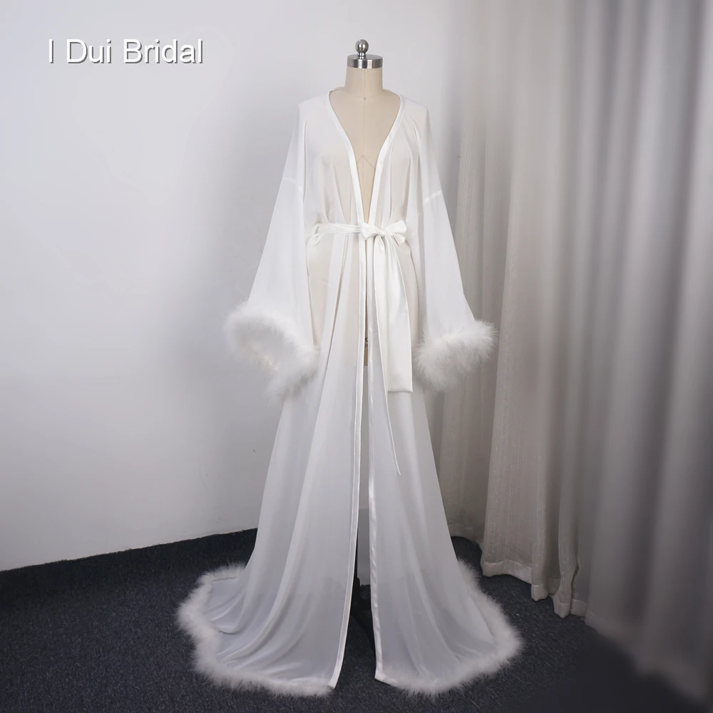 

Long Feather Chiffon Evening Dress Long Sleeve Robe Scarf Birthday Robe Party Wear