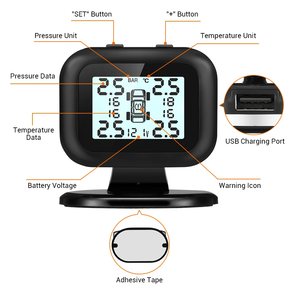 Автомобильный TPMS USB зарядка 5 в система контроля давления в шинах Отрегулируйте цифровой дисплей Автоматическая Безопасность Сигнал о падении давления в шине PSI для внедорожника