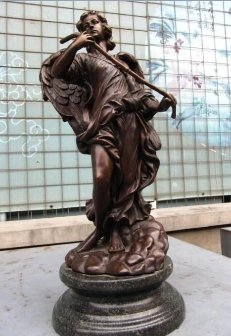 

21" Western Art Bronze Copper Angell God statuary base on Marble Statue