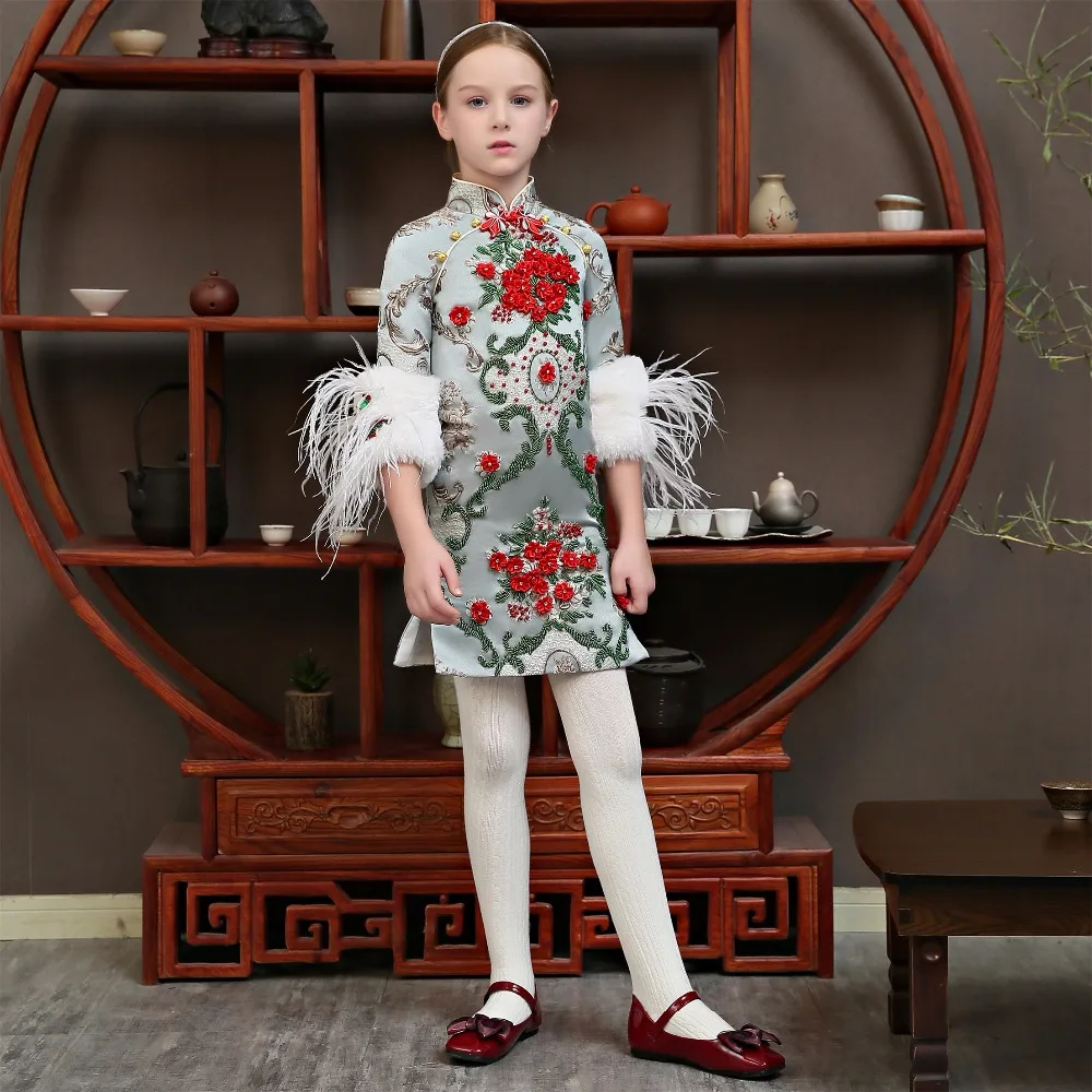 

Marfoli Princess Turtleneck Dress For Prom Chinese style Birthday Short Dress for Model Girls First Communion Pageant Dress