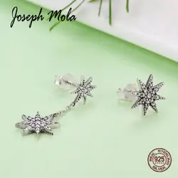 Joseph Mola 925 пробы серебро ювелирные украшения асимметрия сверкающие звезды и Снежинка Висячие серьги для женщин вечерние знакомства