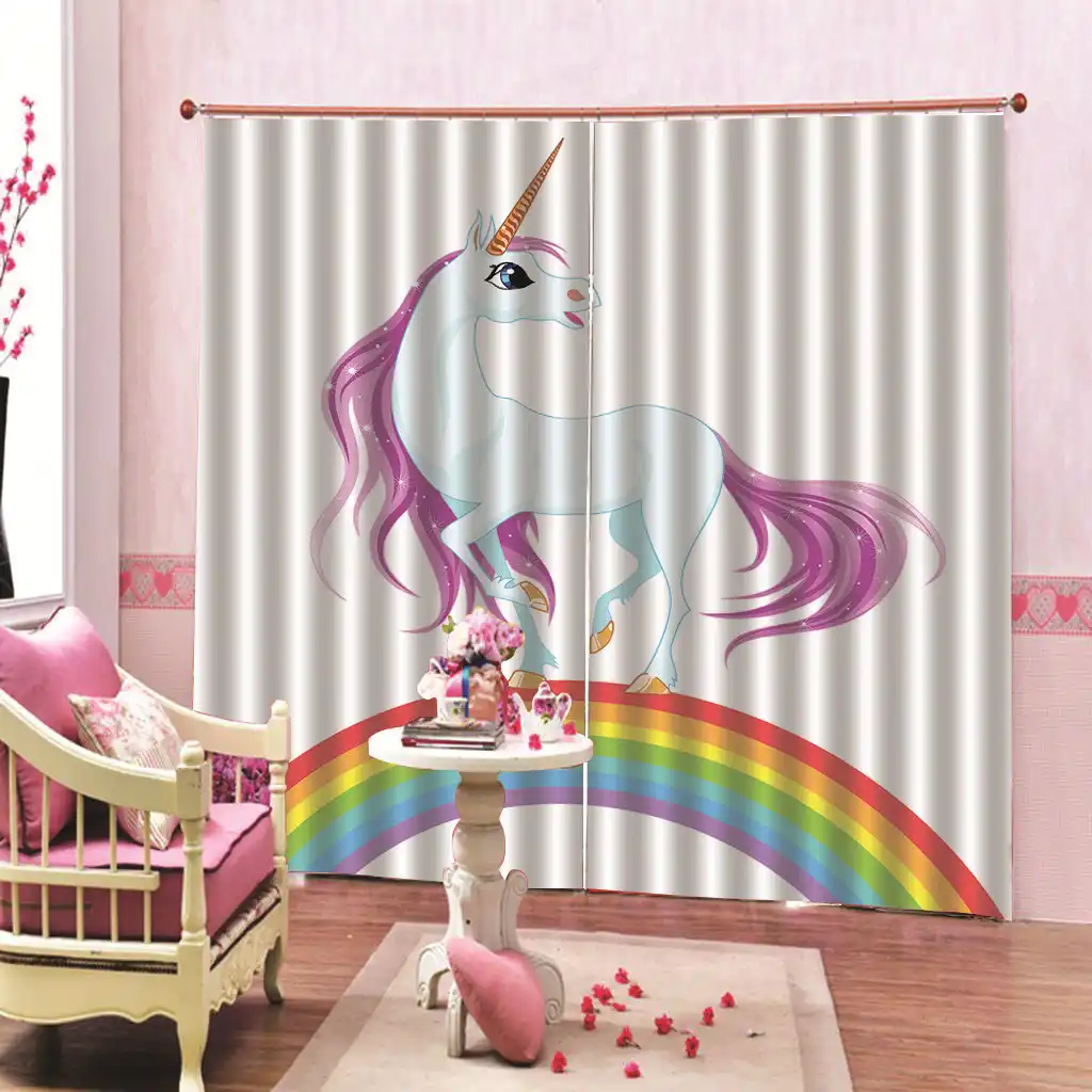 Unicorn Print Windows Curtains For Living Room Bedroom Decorative Unicorn Print Windows Curtains For