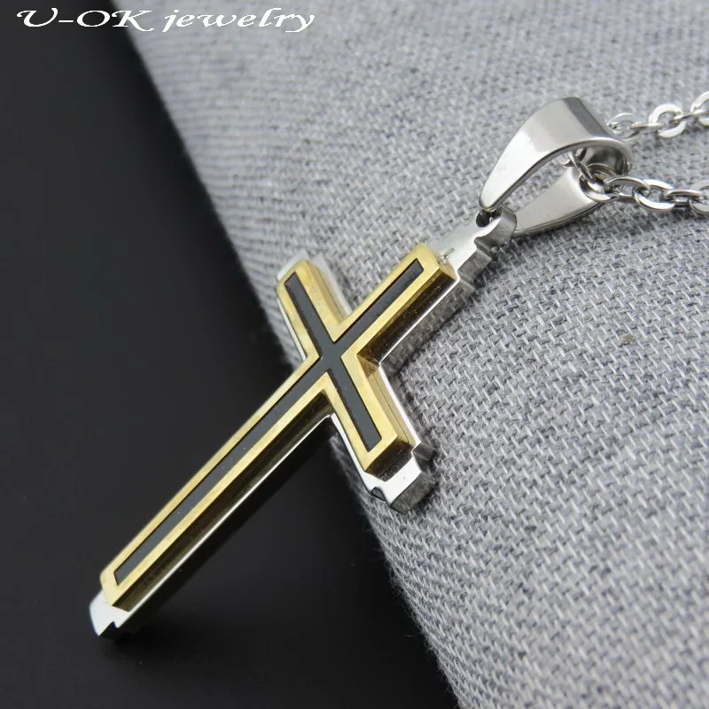 

Gold-color 316L Stainless Steel Cross Pendant Necklace For Man Fashion 316L Stainless Steel Men's Jewelry