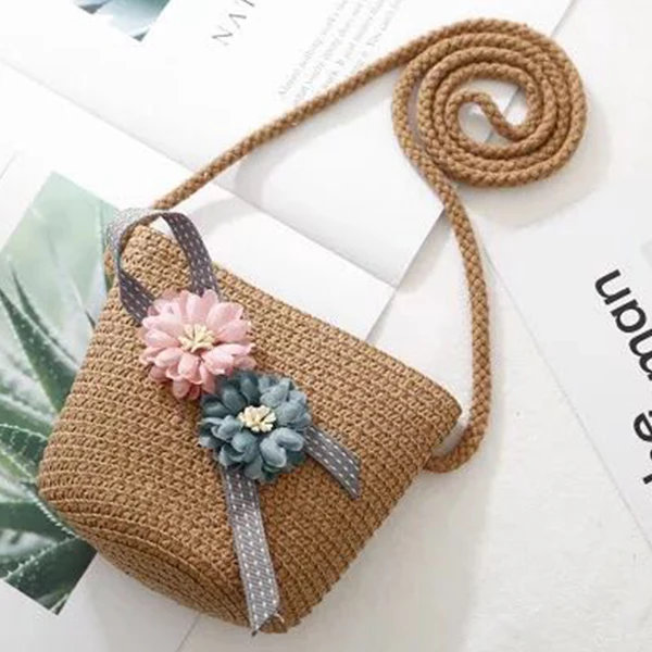 bag Khaki sakura 2 шт., женская соломенная шляпа с бантом и цветочным принтом, с широкими полями для родителей и детей, шапка для пляжа, YS-BUY - Цвет: bag Khaki sakura