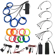 EL Wire 1M Glow String Strips Neon LED Light + Controller + Inverter 3V/12V/Sound Activated/USB/Car Cigarette