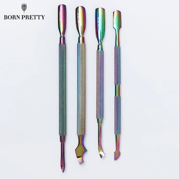 

BORN PRETTY 4 Pcs Dual-ended Cuticle Pusher Set Remover Colorful Stainless Steel Cuticle Pusher Nail Art Tool Set