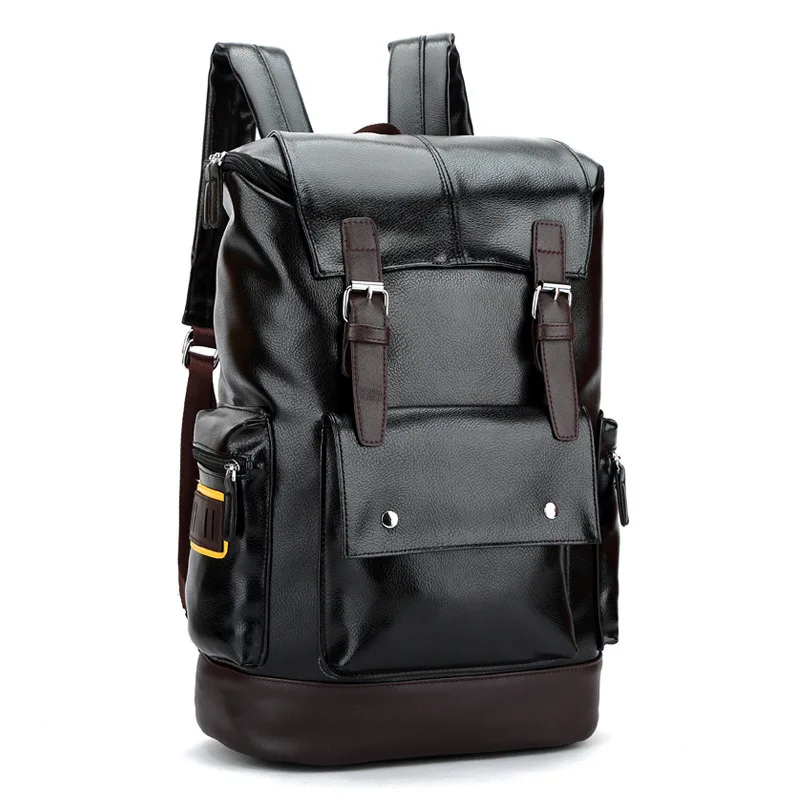 

Man Solid Color Pu Male Casual Backpack Fashion Package Large Capacity Functional