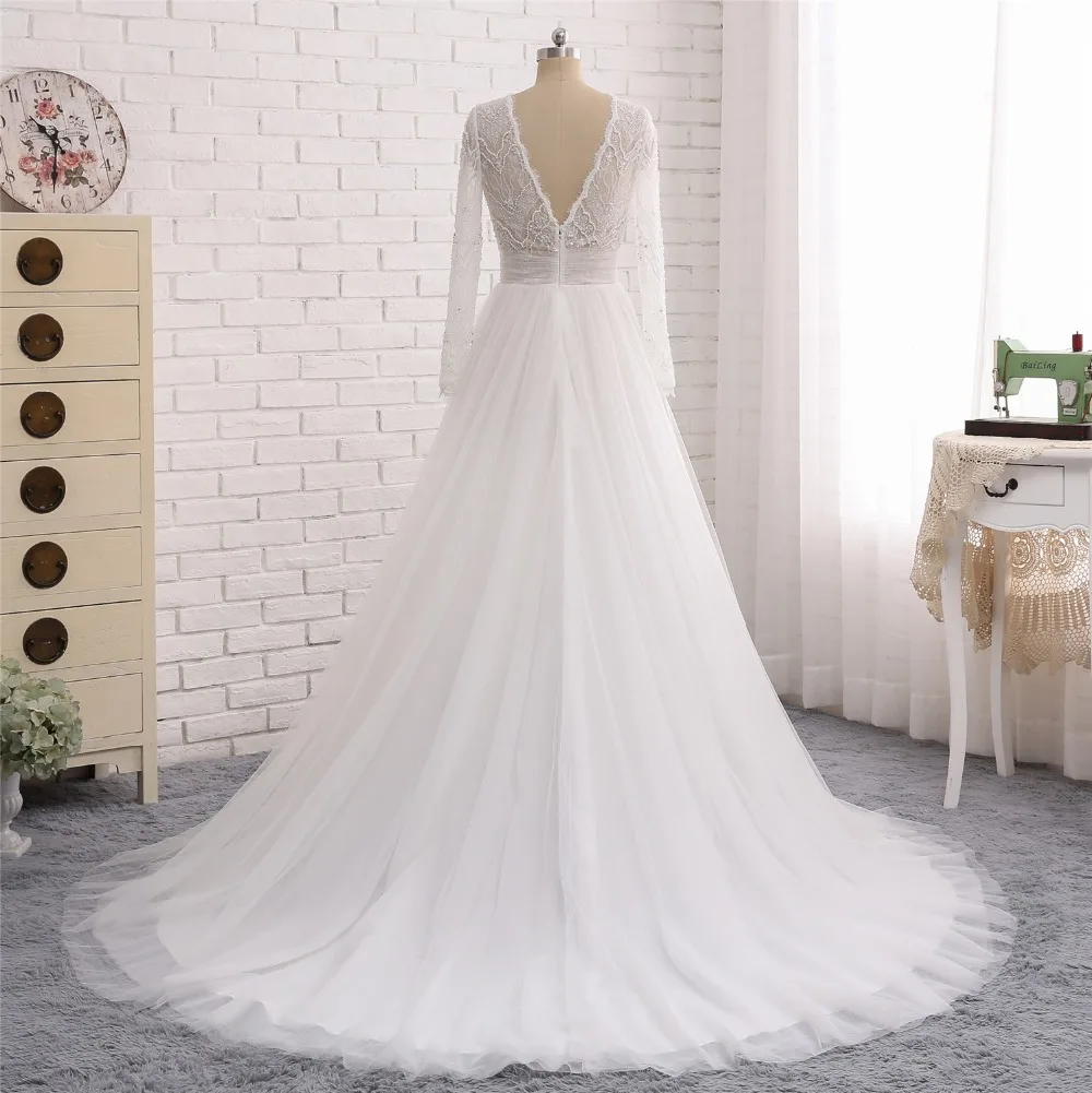 Vestidos de novia/Новые Модные свадебные платья 2018 с круглым вырезом и длинными рукавами