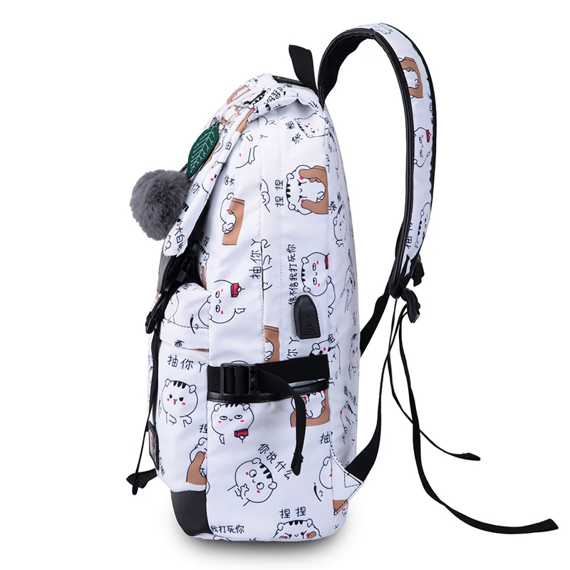 SHENHU Women Usb Charging Bagpack Laptop Travel Bags Black School Backpack For Girls Fashion Cartoon Printing Backpack Mochila