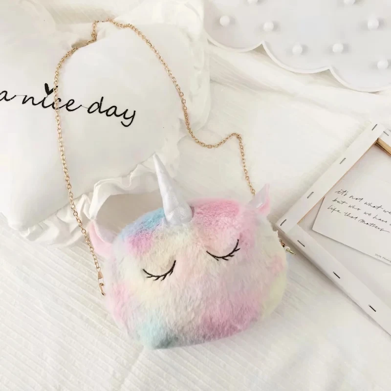 Nooer Colorful Unicorn Plush Shoulder Bag Rainbow Unicorn Plush Toys Tissue Box Girls Plush Toys Birthday Gift