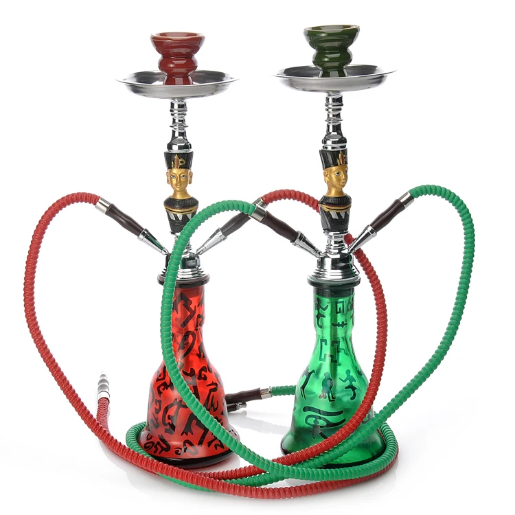 1PC Arab Red Blue Dual Hose Hookah Pipes Portable Smoking Glass Shisha