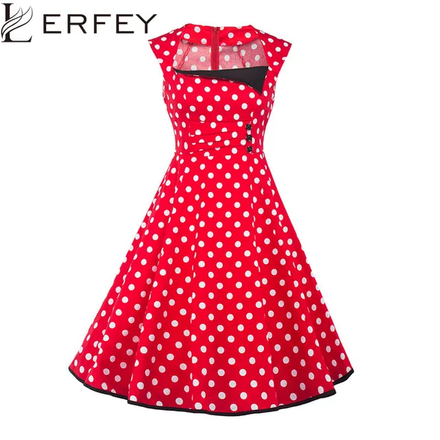 Lerfey Women Vintage Dress 50s Style Red Polka Dot Party Dresses Lerfey Women Vintage Dress 50s Style Red Polka Dot Party Dresses Retro Rockabilly Pin Up Sleeveless